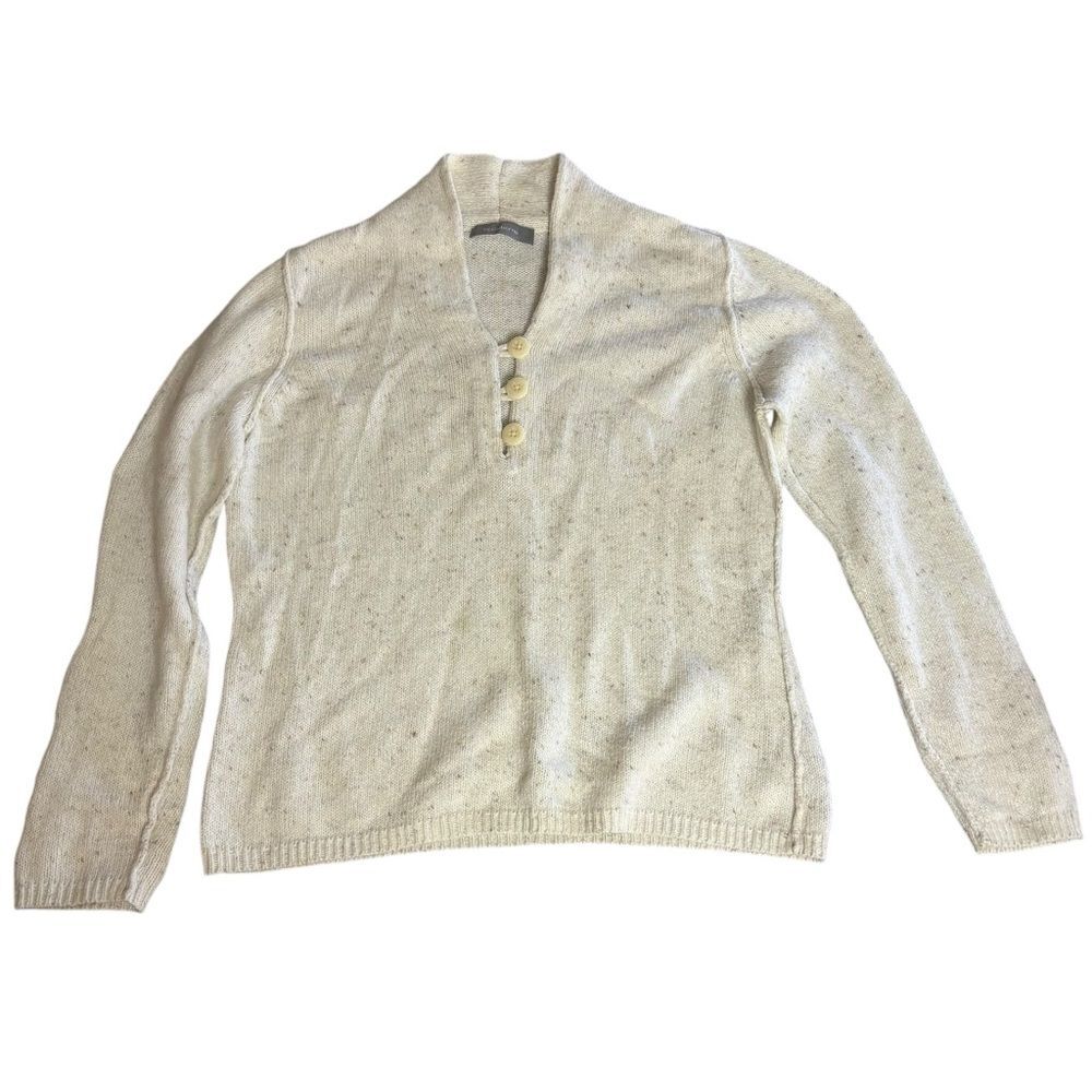 Vintage Liz Claiborne Cotton Blend Oatmeal Cream Henley Sweater Size Large